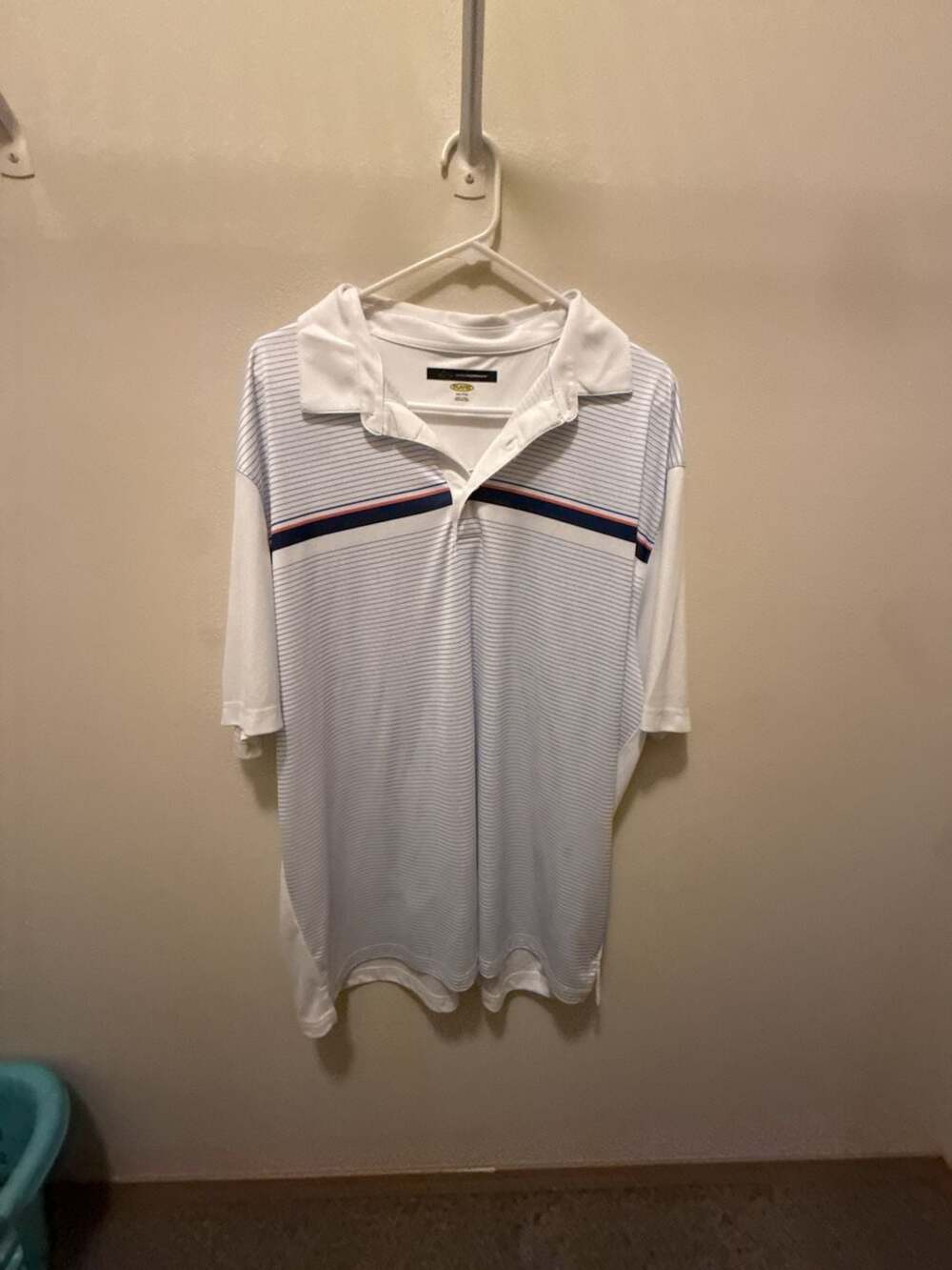 Greg Norman Play Dry Men's White Striped Performance Golf Polo Shirt